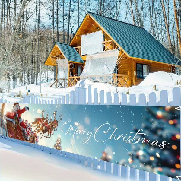 Bannière de jardin de Noël - Faite de polyester, avec un design du Père Noël et des rennes, sans alimentation électrique nécessaire - Idéal pour la décoration de vacances à la maison et à l'extérieur