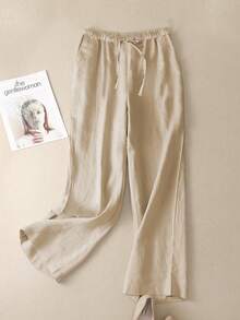 Solid Color Polyester Drawstring Pocket Pants, Suitable For Vacation And Home Wear, Spring/Summer