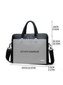 男士通勤公文包 高端鳄鱼纹压花手提包，男士单肩包 大容量新款商务电脑包，时尚随机鳄鱼纹方形包 长肩带斜挎包，电脑包，男士圣诞节情人节礼物 - 黑色 - 查看 8