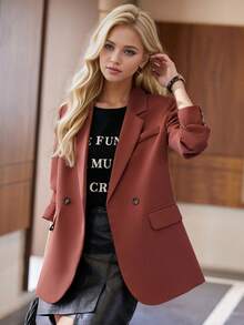 Casual Brick Red Blazer Jacket For Women, Stylish Design, 2025 Spring/Autumn New Arrival, High-End Fashion Loose Suit Coat - Brick Red - View 4