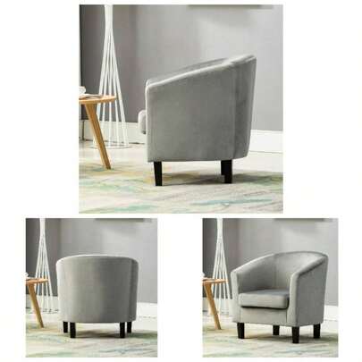 Velevt Fabric Tub Chair, Upholstered Armchair, Club Chair Living Room, Bedroom And Lounge Reception Blue