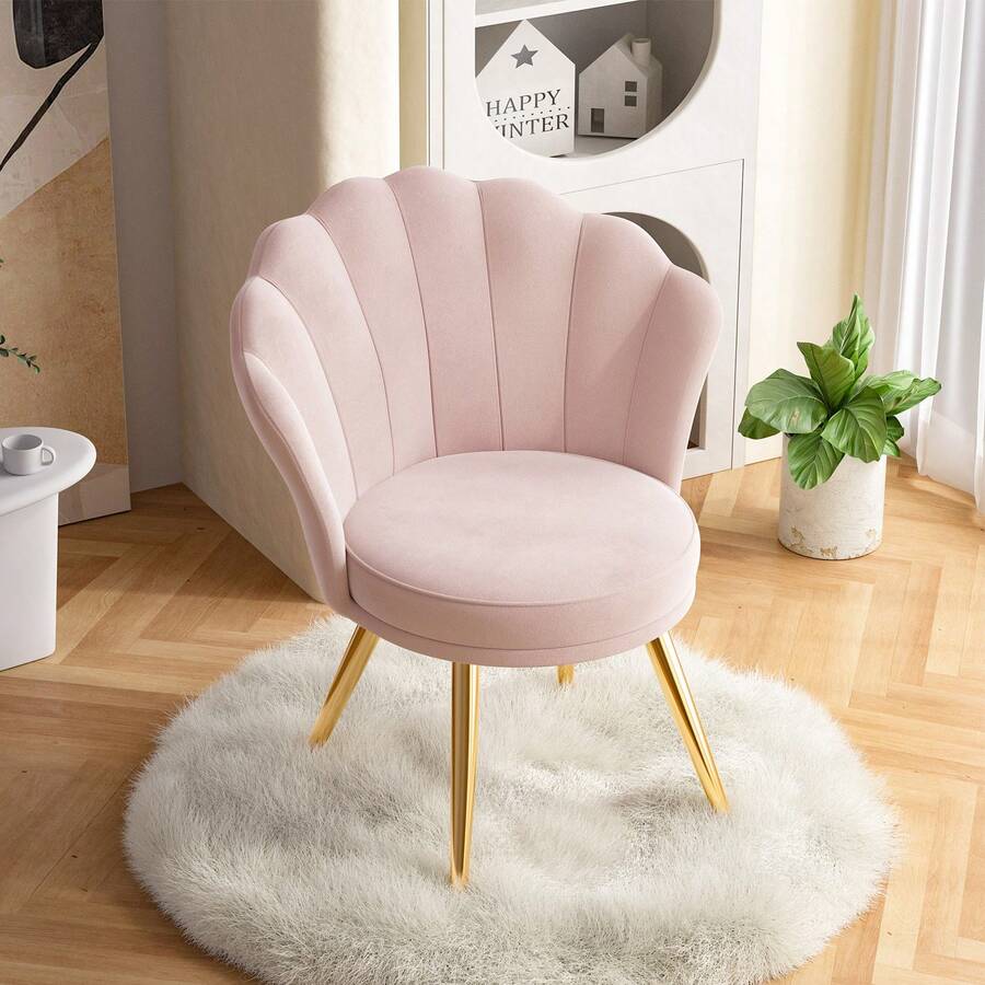 Velvet Accent Chair With Gold Metal Legs • Vanity Chair For The Makeup Room • Upholstered Guest Chair For The Living Room • Side Chair For The Bedroom - 粉色 - 查看 1