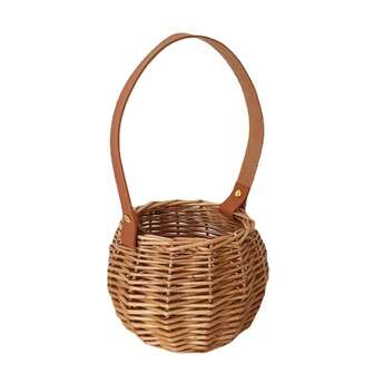 Woven Plant Storage Basket Garden Wicker Hanging Basket Vase Planter With Leather Handle