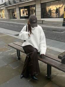 Women's Off-Shoulder Drawstring Gray Sweater, Fashion Minimalist Business Casual Commute Elegant Vacation Warm High-End Versatile Slimming Victory Day Cute Top Korean Style