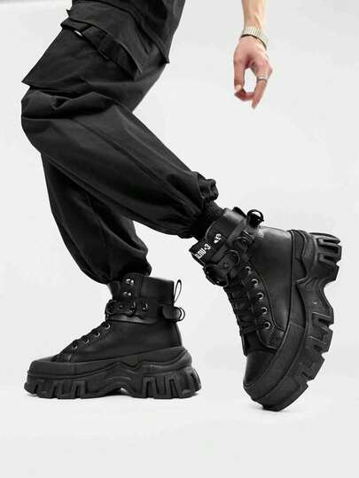 SLnU3 Accesorios de moda para hombres con decoración de múltiples anillos personalizados, diseño desmontable, botas con suela gruesa y elevadora de estilo casual, estilo gótico punk adecuado para la calle, discoteca, exterior y versátil