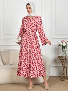 Spring Women's Floral Allover Print Boho Long Sleeve Maxi Dress 2025 New Fashionable Loose Fall Dresses Belted Vacation Casual Long Dresses Elegant Party Red Beach Graduation Chic Evening Dress