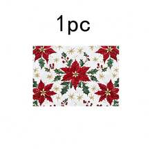 1 buc/4 buc/6 buc/100 buc Covorașe decorative de Crăciun cu model Poinsettia - Protecții de masă dreptunghiulare din poliester, lavabile la mașină, suporturi decorative pentru sufragerie, articole pentru petreceri, cadouri de Crăciun