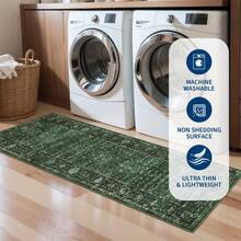 Traditional Home Decor Bordered Living Room Area Rug Non Shedding Easy To Clean Carpet Soft Printed Thin Floorcover Non Slip Low Pile Entrance Runner Rug Stain Resistant Washable Mat Throw Rug For Bathroom Bedroom Dinning Room Kitchen Laundry Hallway - Green - View 6