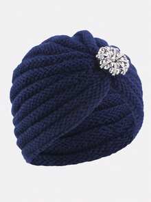 1 Stück Damen Herbst/Winter Silber Strass verzierte Bohemien Stil gestrickte Beanie Mütze, geeignet für den täglichen Gebrauch