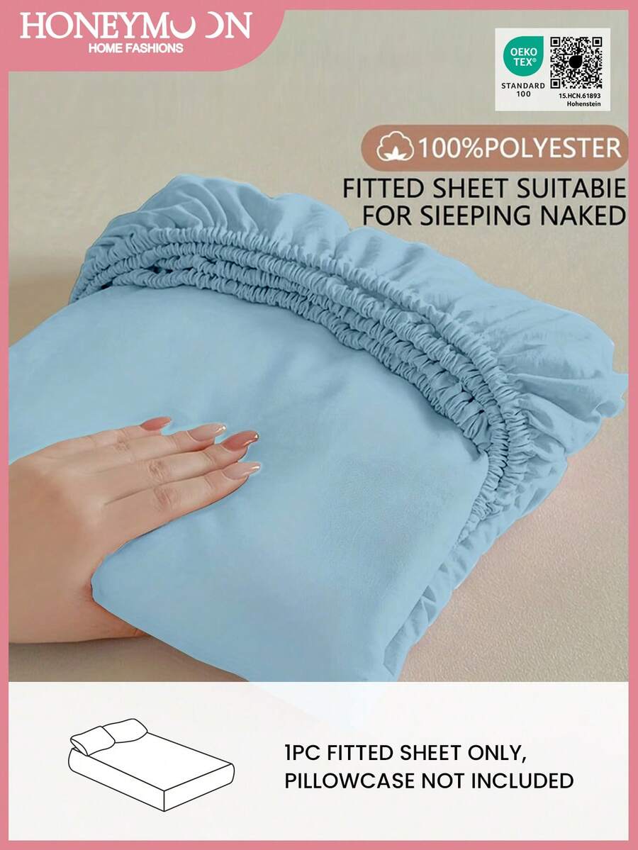 1件超柔软纯色床笠,轻盈如云,9.84英寸/25厘米深口袋,适用于所有尺寸的床——单人床、双人床、大号床、特大号床,居家和宿舍必备,通过Oeko-Tex认证 - 藍色 - 查看 1