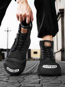 بوت رجالية عالية الكاحل، جديدة للخريف والربيع ذات نعل مطاطي مبطن بالفرو الأسود الناعم، بوت كاجوال متوسطة الطول، بوت رجالية عصرية تناسب الجينز، بتصميم غربي مع أربطة وحلقات معدنية
