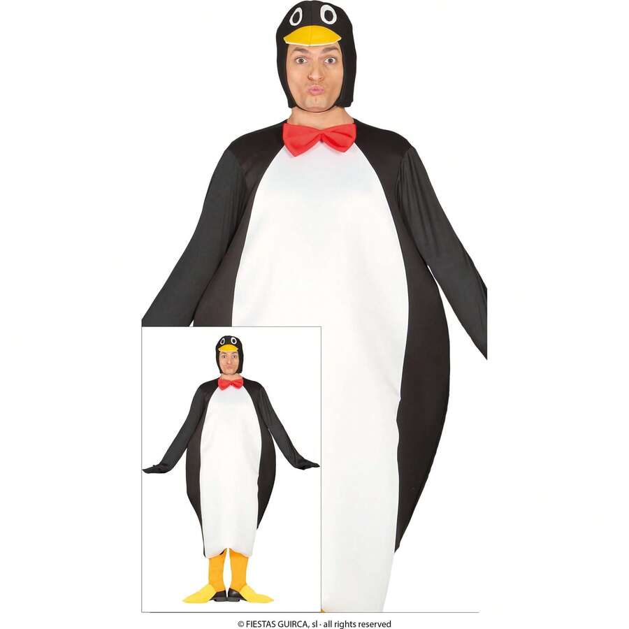 Fiestas Guirca Fantasia de Pinguim para Adultos para Festas e Celebrações, Fantasia de Pinguim com Capucho, Fantasia de Animal Divertida e Confortável para Animar Eventos, Disponível em Vários Tamanhos - Multicolorido - Ver 1
