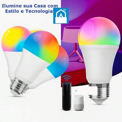 Lâmpada RGB Inteligente Wi-Fi 15W Bivolt Soquete E27 Controle Por App e Voz Iluminação Ajustável