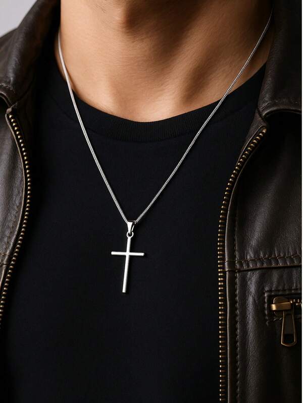 Correntinha Masculina Banhada a Prata 925 + Pingente Cruz Palito