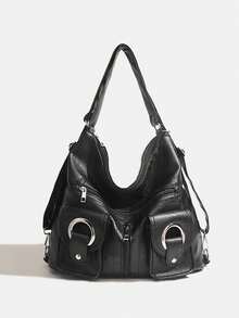 Geantă de damă nouă, rucsac multifuncțional din piele moale, stil motociclist, elegant, cu buzunar cu fermoar, capacitate mare Y2K punk