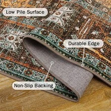 90x150CM Alfombras para Recmara, Lavable a Mquina Alfombras para Sala y Alfombra Vintage, Alfombra Chenille de Pelo Corto, Antideslizante Ligera y Estampada, para Recmara, Oficina o Comedor - Rojo + 2'11" x 4'11" (Rectangular) - Ver 6