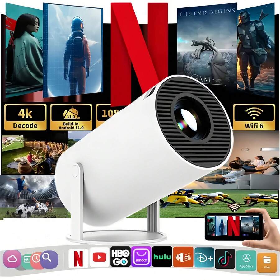 The Latest 4K Ultra HD Projector From 2025 In A Classy Silver-Gray Design And With Android System: An All-Rounder For The Office, Home Cinema And Outdoors. Compact And Portable, Can Be Connected To Smartphones And Computers Via WLAN/Bluetooth. - Phích cắm loại C của EU (220-240V) - Xem 1
