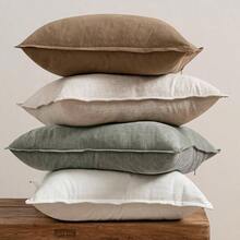 Neutral Linen Pillow Covers Pack Of 4 Decorative Natural Solid Throw Pillow Covers Soft Accent Boho Farmhouse Couch Pillowcases Modern Home Decors Living Room Bed Sofa 18x18 Inch - 16 英吋 x 16 英吋(4 件裝)+ 中性色 - 查看 3