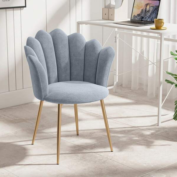 Sedia da toeletta, poltrona in velluto con gambe in metallo dorato, elegante sedia a conchiglia, sedia imbottita per il soggiorno, comoda poltrona lounge, poltrona dal design moderno