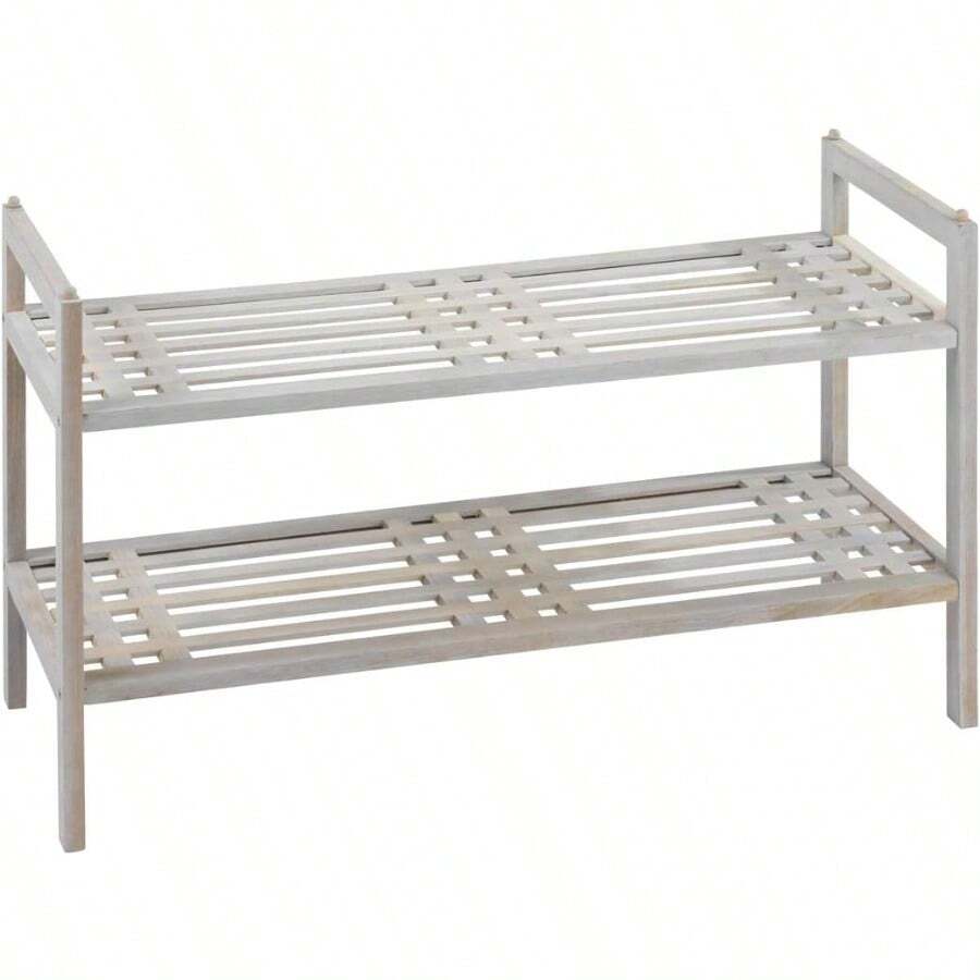 Wenko Norway 2Tier Walnut Wood Shoe Rack White Wash