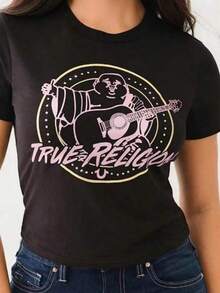 Comfortable Summer Trues Religions Men's Short Sleeve Short Sleeve T-Shirt Crew Neck Large Size European And American Sports Casual Top - màu đen - Xem 1