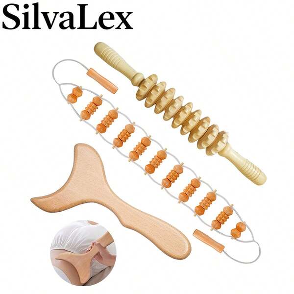 SilvaLex Holz Massagetool, Ganzkörper-Massagegerät, Handmassagegerät, Beinmassagegerät, Schultermassagegerät, Schulter- & Nacken-Massagetool, Gesichtsmassagetool, Rückenmassagegerät, Taillen-Massagegerät, Ganzkörper-Muskelmassage, Multifunktions-Massagegerät für verschiedene Körperteile