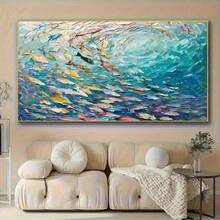 1pc Abstract Fish School Canvas Wall Art,Ocean Bohemian Wall Decor, Space-Themed Frameless Poster, For Living Room, Bedroom, Dining Room, Home Decoration, Gift