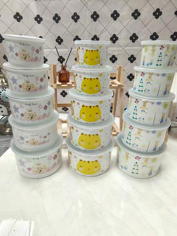 1set Of Cartoon Animal Enamel High Ice Bowls With Lids, Sealed And Dustproof With Lids, High Temperature Resistant For Cooking And Soaking, Universal Camping Bowls For All Seasons, Meeting The Needs Of Multiple Scenarios, Suitable For Serving Soup, Vegetables, Instant Noodles, And Fruit Storage, Suitable For Christmas, Halloween, Thanksgiving, And Can Be Given As Gifts To Relatives And Friends