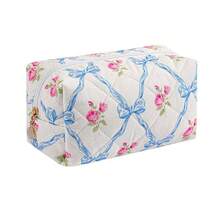 Makeup Bag Travel Cosmetic Bag For Women Girls, Zipper Make Up Pouch, Floral Flowers Toiletry Organizer Makeup, Portable Storage Bag, Cosmetic Travel Cloth Bag (Blue Bowknot/Gold Zipper){"Color_name":"A5BlueBowknot/GoldZipper"} - A5藍色蝴蝶結/金色拉鍊 - 查看 1