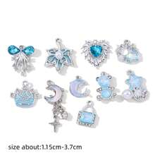 10/20pcs Random Blue Tone Ocean Colored Rhinestone Cross & Heart Shaped Pendant DIY Necklace Bracelet Jewelry Gift For Women