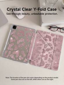 豹纹/猎豹纹亮粉色双面亚克力透明水晶平板电脑保护套。兼容 iPad 11 (2025/10.9)/Air 4/5/6/7 (2025/10.2)/Pro 11/10/9.7/10.5 和 Galaxy Tab。具备睡眠/唤醒功能和多角度可折叠支架。时尚简约的豹纹图案是日常平板电脑保护的理想之选，也是一份精美的礼物。