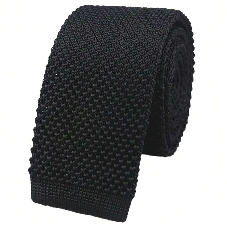 Corbata delgada de punto de unicolor y textura para hombres, acabado cuadrado {"Talla_nombre":"Talla única","Color_nombre":"Negro" - Multicolor4 - Ver 1