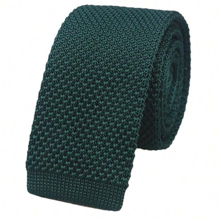 Men's Solid Color Textured Knit Skinny Ties Smart Necktie Square-Cut Finish{"Size_name":"OneSize","Color_name":"DarkGreen"} - Multicolor8 - View 1
