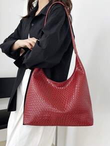 女士时尚勃艮第酒红色手提包，新款时尚设计单肩包，时尚勃艮第酒红色包 - 紅色 - 查看 11