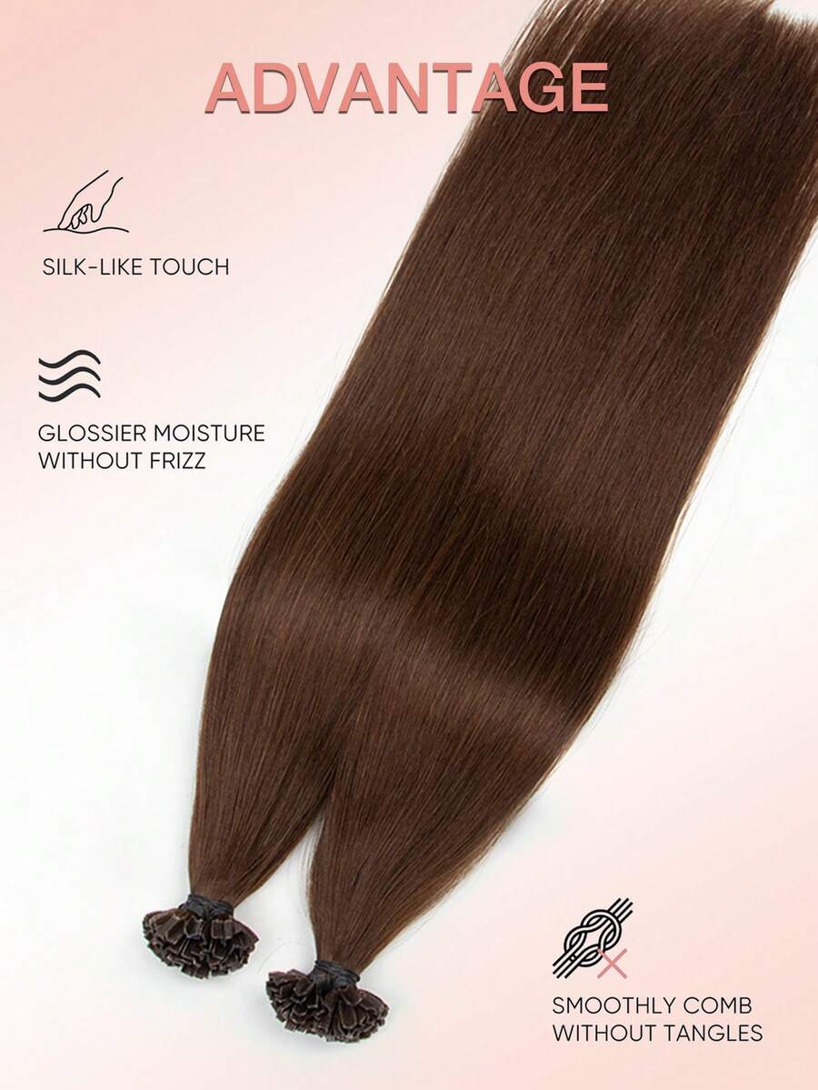 50 pezzi/confezione Estensioni per capelli con punta a K e punta a V, 12-24 pollici, colore marrone cioccolato 04, estensioni per capelli umani, estensioni per capelli umani con cheratina, estensioni per capelli piatte con cheratina, veri capelli umani, balayage naturale, liscio setoso, 50 ciocche