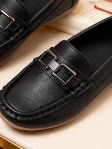 2025 New Style Kids' British Style Metal Buckle Round Toe Casual Loafers - Black - View 6