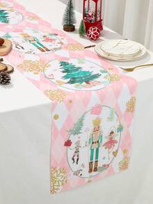 1 pieza Camino de mesa decorativo de cocina navideña con patrón de Papá Noel, mantel de poliéster para mesa de Navidad, centro de mesa, cubierta de mesa, perfecto para decoraciones navideñas del hogar, decoración de fiesta de Navidad, decoraciones Feliz Navidad