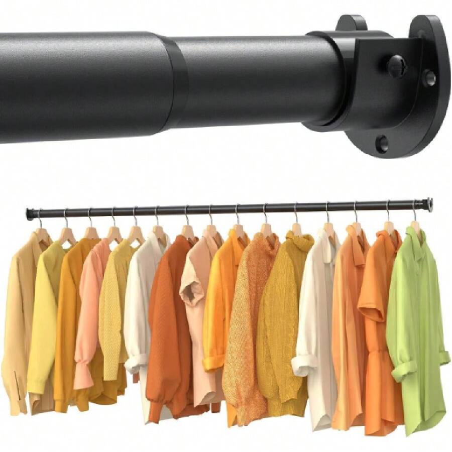Closet Rods For Hanging Clothes, 17-39 Inch No-Cut Stepless Adjustable Closet Rod, 1.3 Inch Heavy Duty Metal Closet Hanging Rod With Brackets, Black Closet Bar For Closet, Laundry Room, RV, Wardrobes,23136868