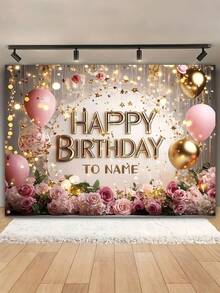 1pc Customizable Polyester Birthday Backdrop, Personalized Rose Gold Star Design DIY Party Wall Decor, Photo Booth Backdrop In 3 Sizes, Back To School - Multicolor - View 9