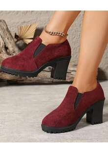 Talons épais à bout rond rouges, confortables et polyvalents, pour le printemps/l'automne