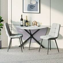White Marble Table + Linen Grey Chairs