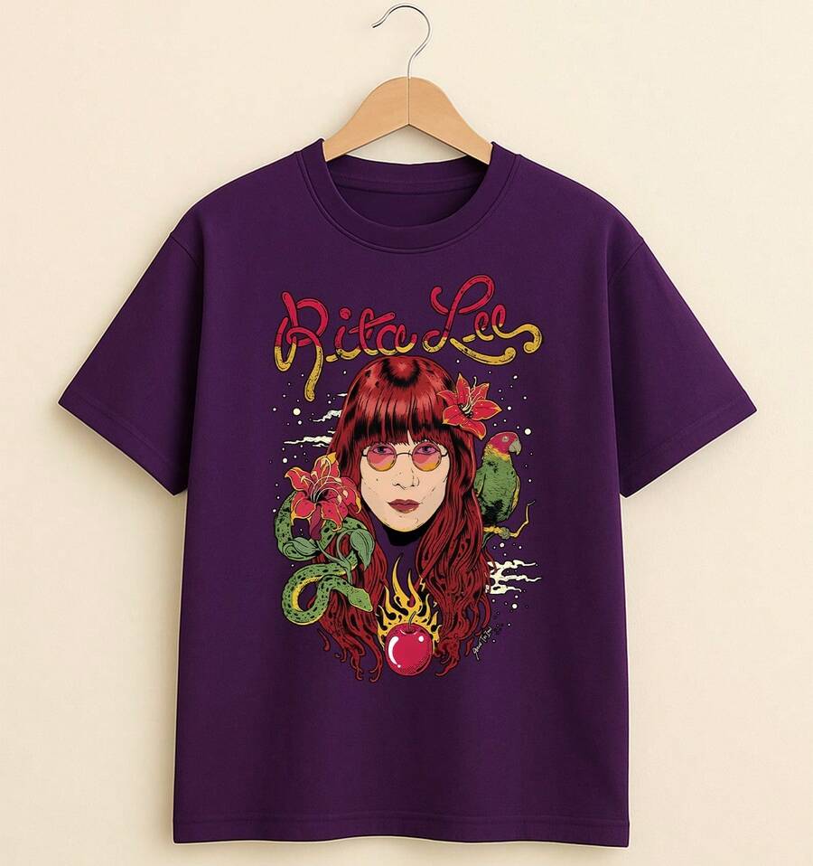 RitaLee T-Shirt Singer National Music MPB Unisex Male Female 100% Cotton Premium Top Streetwear Launch Immediate Shipping Various Colors!! Plus Size - 紫色 - 查看 1