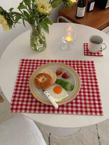 1/2/6/10pcs Christmas & New Year Red Plaid Placemats, Decorative Kitchen Covers & Napkins, Suitable For Holidays And Home Decor - Multicolor - View 1