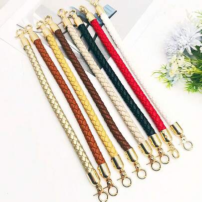 2Pcs PU Leather Shoulder Strap Braided Leather Replacement Purse Straps For Handbags With Golden Spring Buckle For DIY Handbag Purse Making