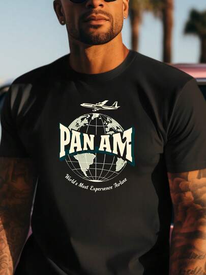 Men's Anime Graphic T-Shirt Men's Shirts - Short Sleeve, Crew Neck, 100% Breathable Cotton, Lightweight & Comfortable For Work Or Casual Wear, Machine Washable, Men's Cotton Blend T-Shirt With PAN AM Retro Airline Graphic Print - Micro-Stretch Knit Fabric, Regular Fit Casual Summer Tee, Vintage Aviation Enthusiast Apparel, Vintage T Shirts, Everyday Comfort Shirt, Soft Comfortable Shirt Perfect Christmas & Holiday Gift For Men, Halloween Shirts For Men