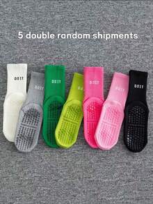 1 Paar rutschfeste, atmungsaktive Sport-Yoga-Socken mit Silikonbeschichtung, einfarbig mit Buchstaben-Motiv, knöchellang, geeignet für Zuhause, Fitnessstudio, Outdoor-Sport, Yoga, Tanz, Pilates, stoßabsorbierend