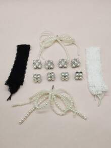 4pcs/6pcs Black & White Lace Shoelaces Decor, Y2K Style Faux Pearl Bow Flower Shoe Charms, Silver Resin Shoelace Clips DIY Accessories For Women's Sneakers, Boots, Suitable For Christmas, Halloween, Valentine's Day, Birthday, Holiday Party (Shoes Not Included) - Multicolor - View 10