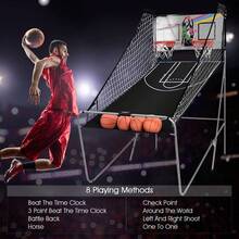 GCCSJ Indoor Basketball Hoop2-Player Electronic Basketball Arcade Game - 8-In-1 Multi-Game Indoor Sports Fun With LED Scoring & 4 Balls, Heavy-Duty Foldable Hoop For Basement, Game Room, Man Cave & Family Game Night (Black) - Black - View 6