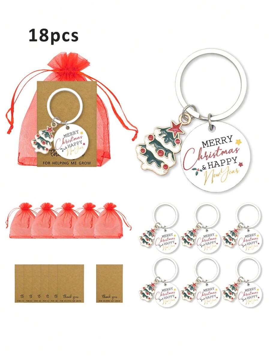 30pcs Christmas Keychain Gift Set (Includes 10 Thank You Cards, 10 Red Organza Bags, And 10 Christmas Metal Keychains) Engraved Tag Appreciation Keychain, Christmas Eve Christmas Party Team Reward Encouragement Gift, Christmas Team Appreciation Keychain Gift, Suitable For Employees, Bosses, Family, Office Gifts, Leaders, Supervisors And Mentors