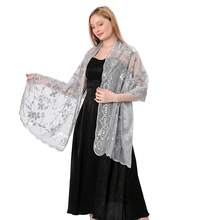 Shawls And Wraps For Evening Dresses,Women Formal 1920s Sequin Flower Sheer Shawls And Wraps For Wedding-{"Color_name":"SilverGray"} - 銀灰色 - 查看 5